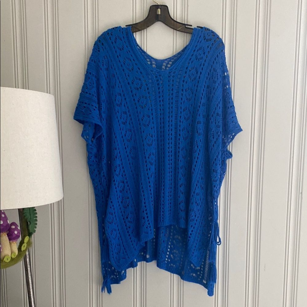 Cobalt Blue Crochet Poncho/Swim Coverup